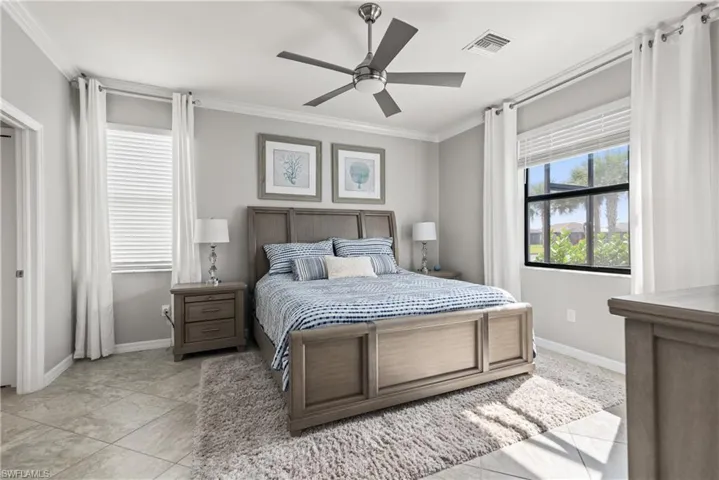 Tile throughout the master bedroom.