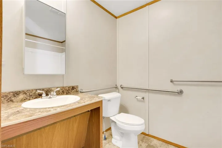Full bathroom featuring vanity, a shower, and crown molding