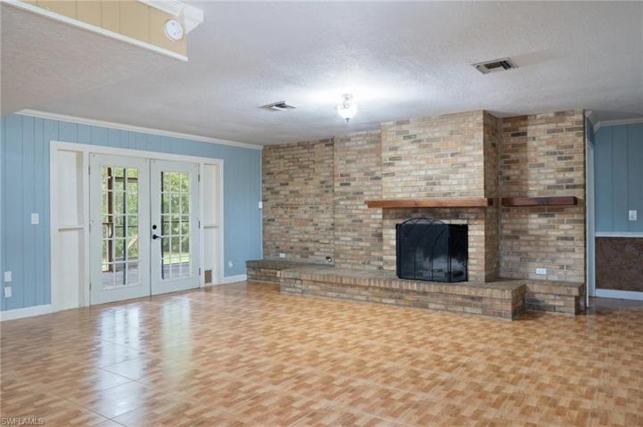 Living room and fire place.