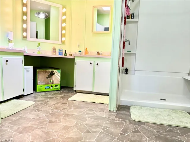 Bathroom with a shower and vanity