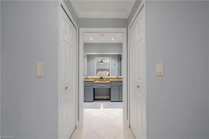 Hallway with ornamental Master bedroom has two very spacious closets