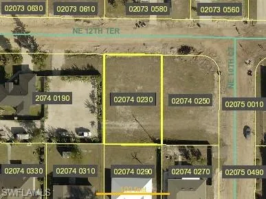 Aerial view of property's location with property parcel outlined
