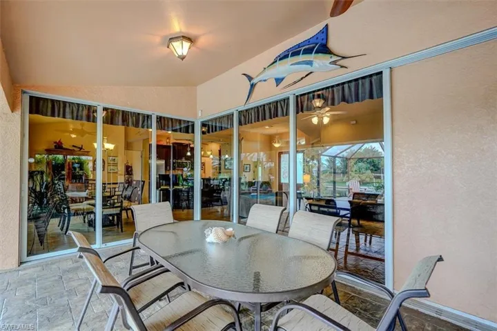 Dining space featuring ceiling fan