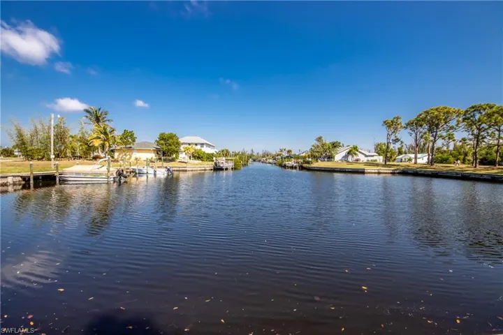 Water view with a dock