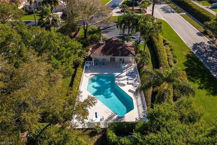 Drone / aerial view of a pool area
