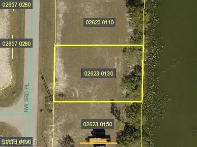 Aerial overview of property's location with property parcel outlined