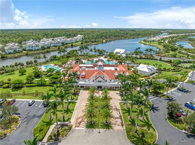 Bird's eye view of a nearby body of water