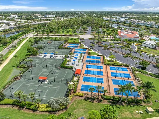 Aerial view of a nearby body of water