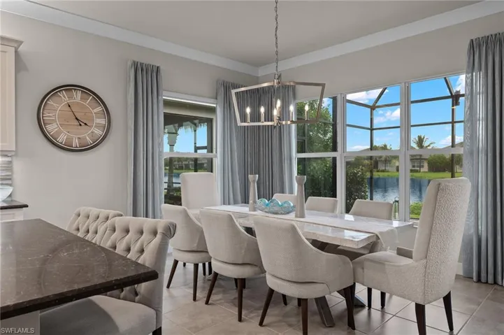 Dramatic lake views from your designer dining room.