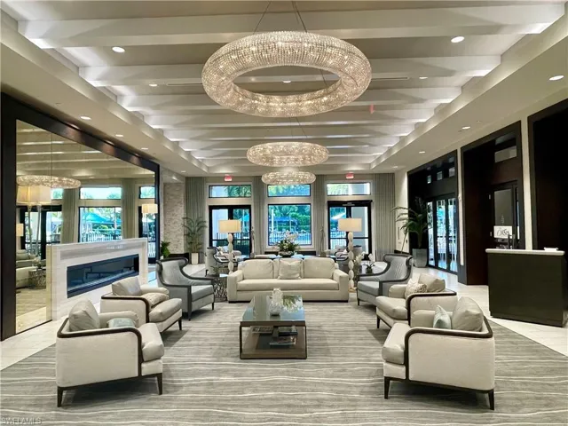 Impressive Grand Lobby with fireplace.