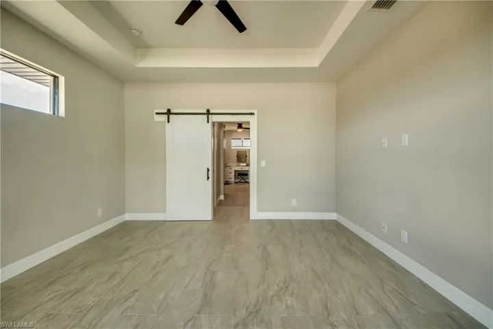 Looking into Master Bathroom from your Master Bedroom with Luxury Barn Door System