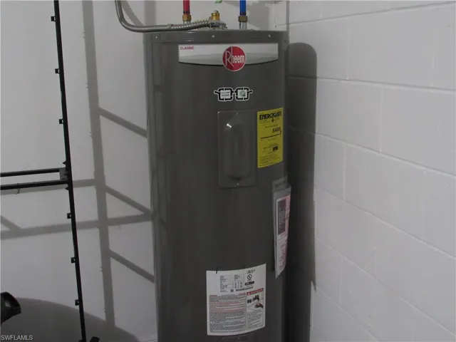 Utility room featuring electric water heater