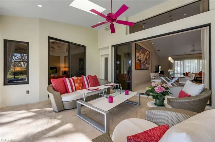 Sliders lead in or out to this cheerful outdoor area