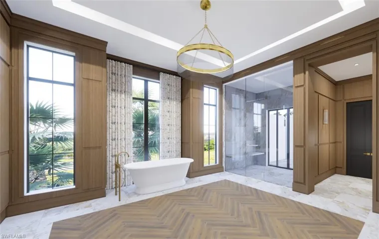 Full bathroom featuring a soaking tub and a walk in shower