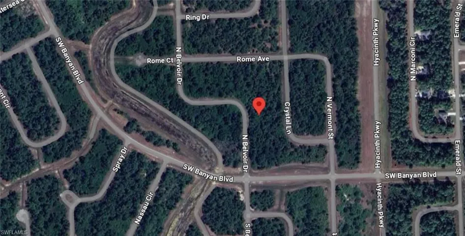Aerial overview of property's location with property parcel outlined
