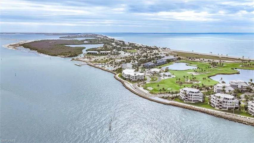 Aerial view of a nearby body of water
