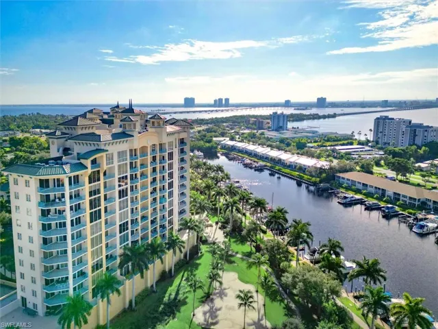 Aerial view of a nearby body of water