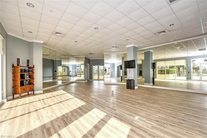 Building lobby with a paneled ceiling