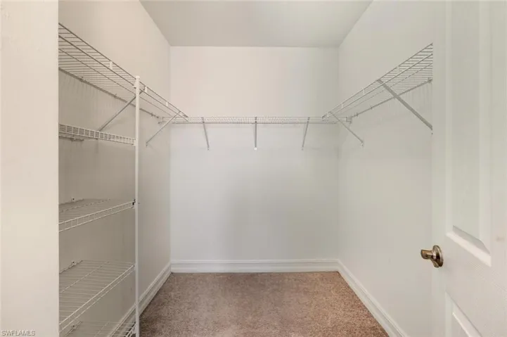 Walk in closet featuring light colored carpet