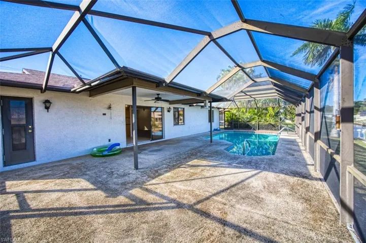 Solar heated pool, with extended pool deck and pool bath entrance.