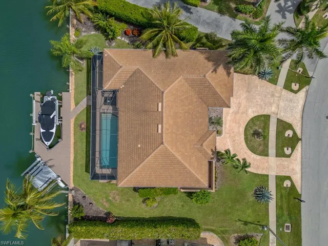 Drone / aerial view of a pool area