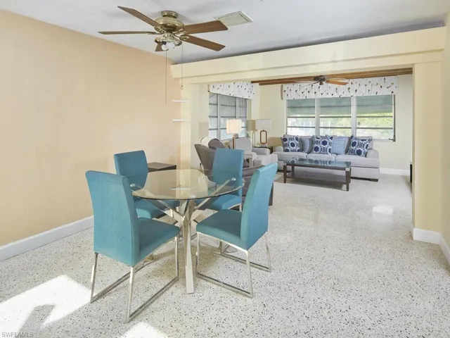 View of dining and living room from entry way.