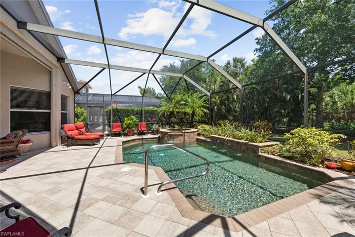 Beds behind pool are irrigated for the plants