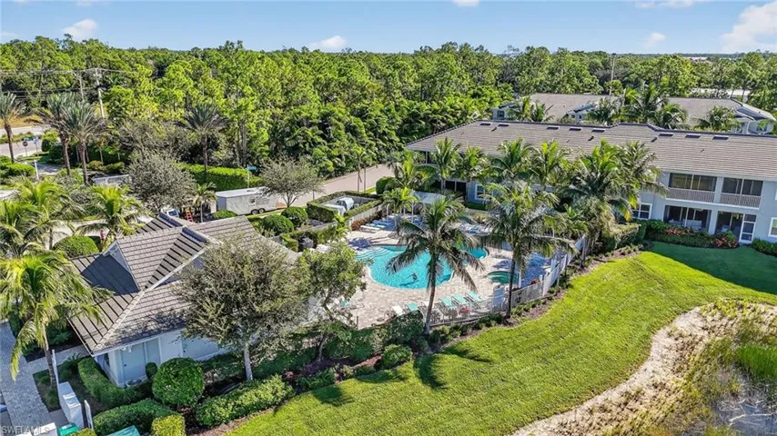 Drone / aerial view of a pool area