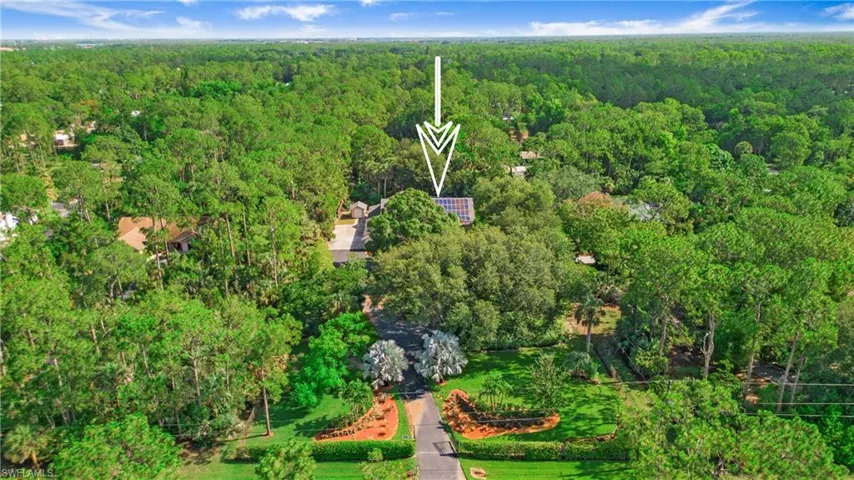 Aerial view of a heavily wooded area