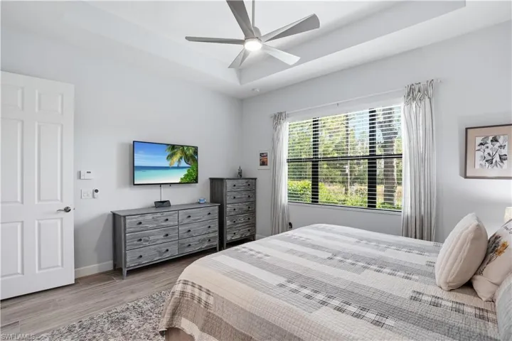 The primary suite is located on the east side of the home, away from the guest suite.