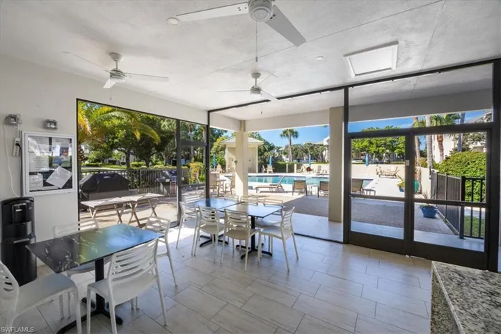 Community room by the pool and tennis courts