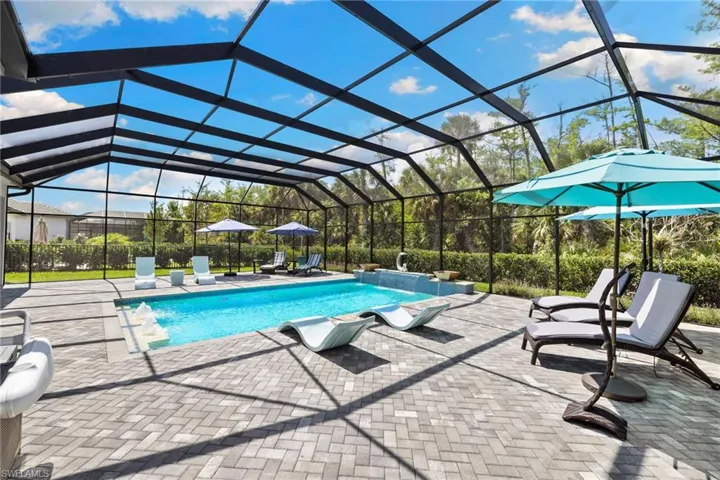 Swimming pool with a lanai, a patio area, and a sunroom