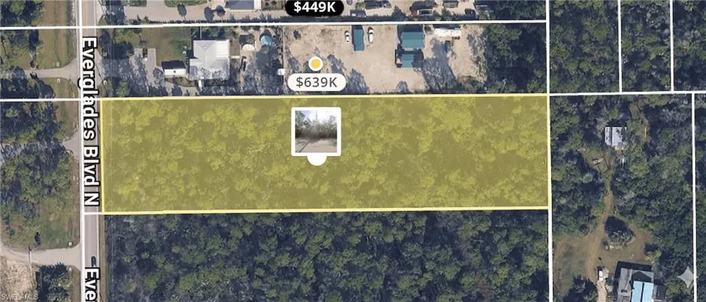 Property Map. Illustrating the location and boundaries of the property along Everglades Blvd N, with nearby properties and their listed values