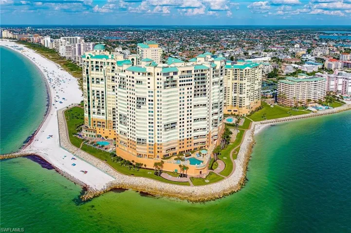 View of urban area featuring expansive coastline
