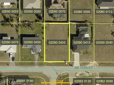 Aerial overview of property's location with property parcel outlined