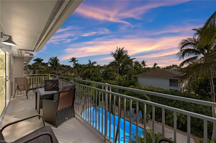 View of balcony at dusk