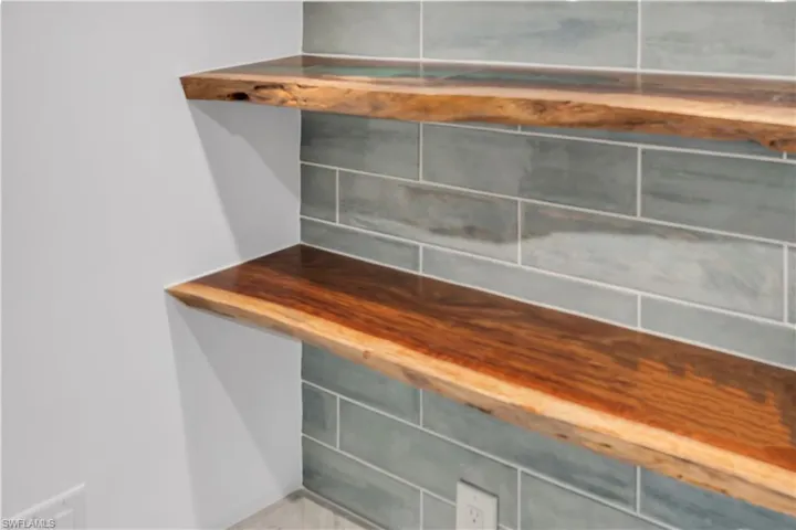 Beautiful Live Edge Wood Bar Shelving from Downed Pelican Bay Tree
