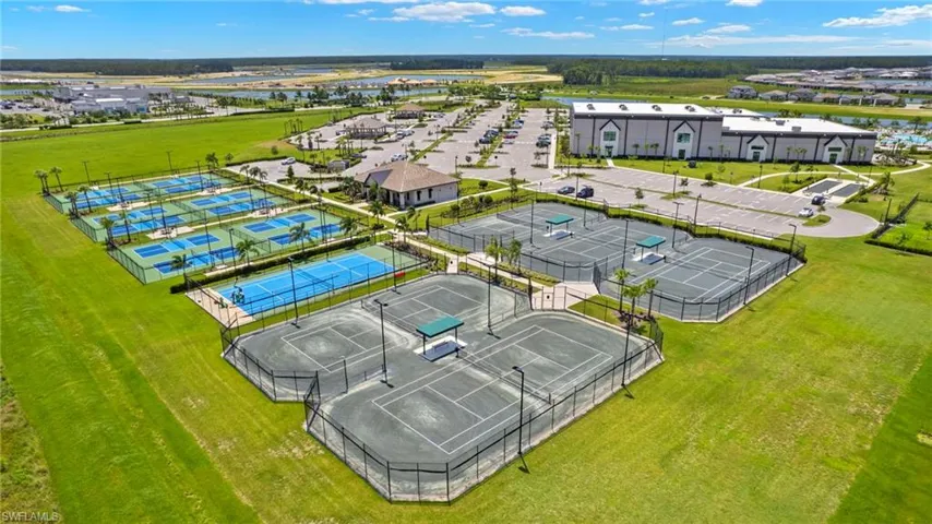 Aerial View of outdoor pickleball and tennis courts