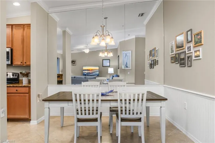 Custom wood detail work in the dining area makes this space stand out.
