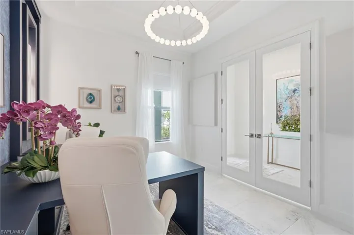 French Doors, Elegant Chandelier Lighting and Pendant Lighting