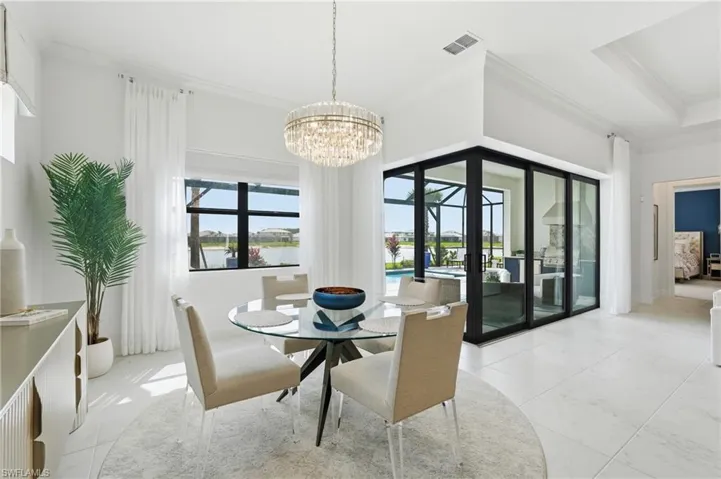 Spacious Elegant Lighting enhance the dining space and nook