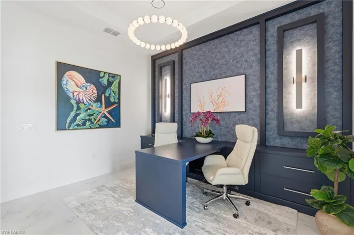 Custom Designer Office with Built-In Desk, Cabinetry and Integrated Drawer Storage