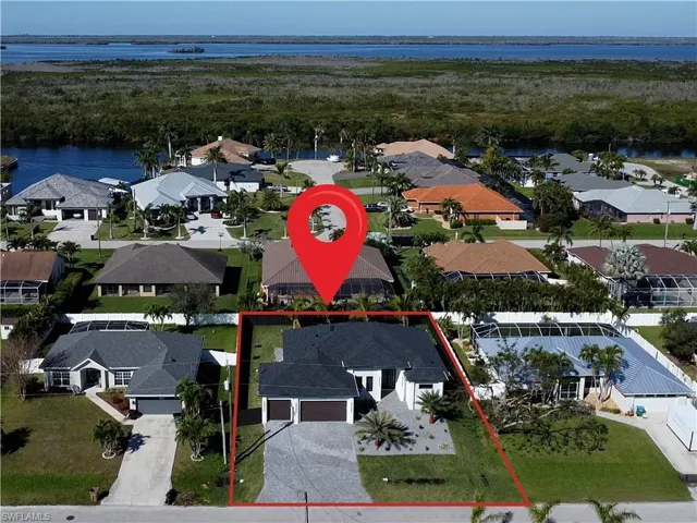 Bird's eye view with a water view and a residential view
