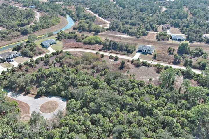 Aerial view of a heavily wooded area