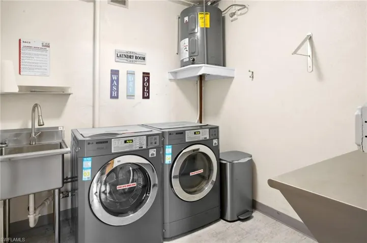 Uses an app!  A laundry room on each floor