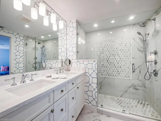 Double vanity and spa shower