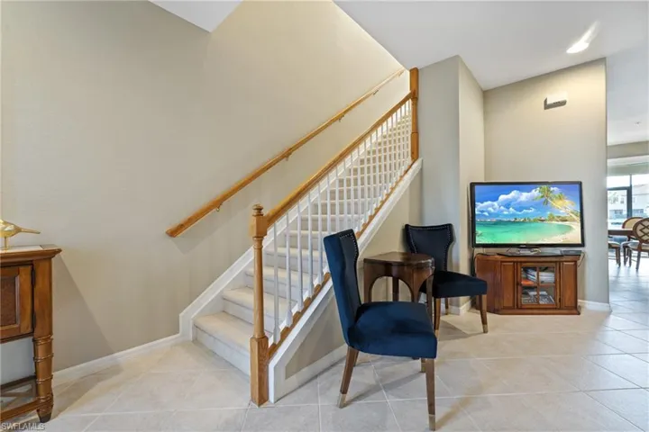 Stairway with tile patterned floors