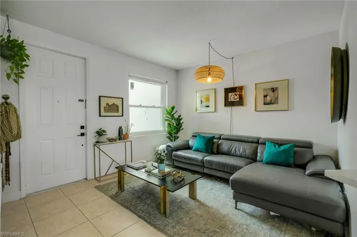 View of tiled living room