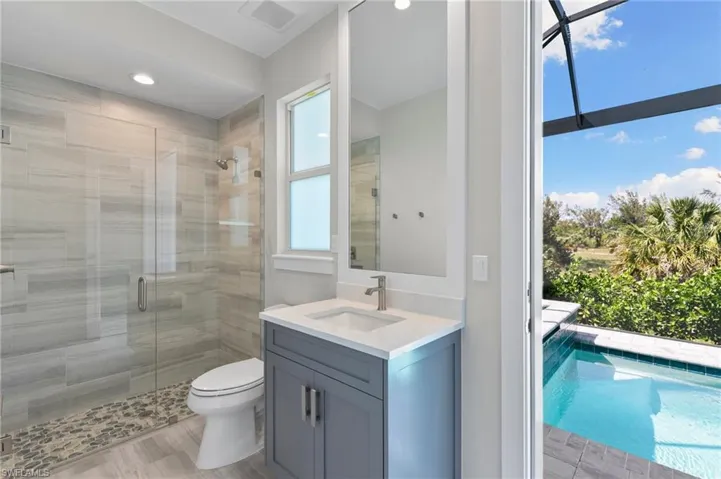 Pool bath with walk in shower