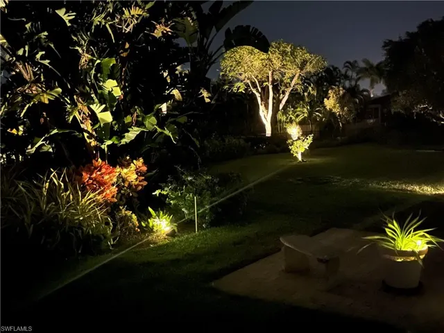 View of yard at night